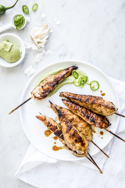 CHILI- OG HVITLØKSMARINERTE KYLLINGSPYD - høydebilde