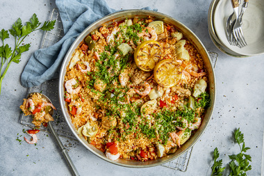 Paella med kylling og reker