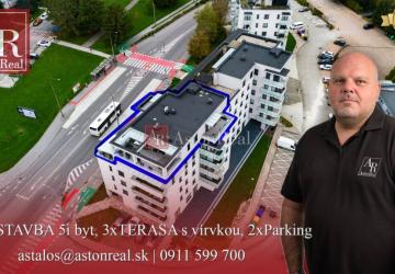 Reality PREDAJ: 5i byt NOVOSTAVBA, 3x TERASA s vírvkou, 218m2, 2x parking