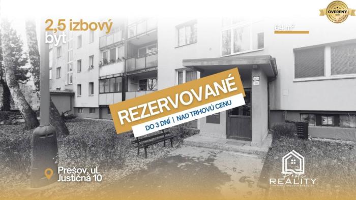 Reality REZERVOVANÝ | 2,5 izbový byt, 64 m², Justičná 10, Prešov