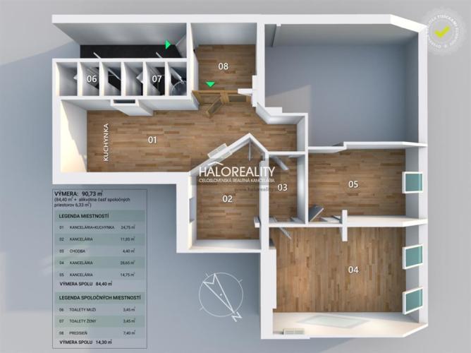 Reality Prenájom, kancelársky priestor Bratislava Staré Mesto, 4 kancelárie 90,73 m2