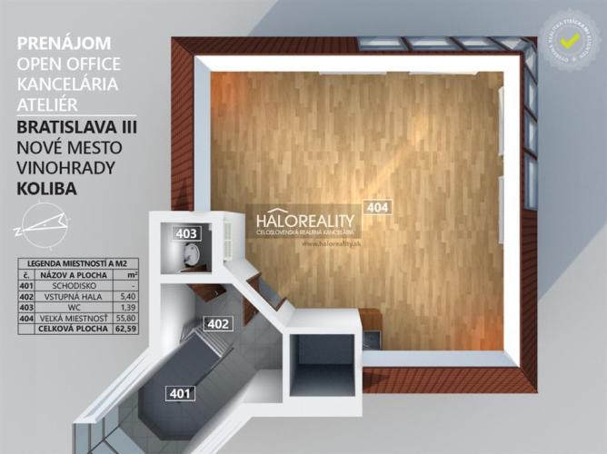 Reality Prenájom, kancelársky priestor Bratislava Nové Mesto, Koliba, Ateliér 62,59 m2