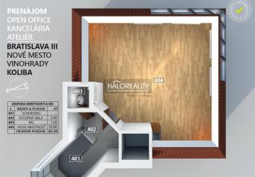 Reality Prenájom, kancelársky priestor Bratislava Nové Mesto, Koliba, Ateliér 62,59 m2