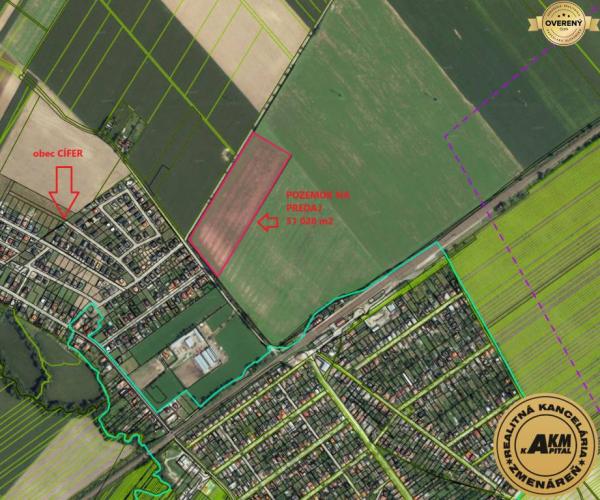 Reality Investičný pozemok na predaj 51 028 m2 – obec Cífer