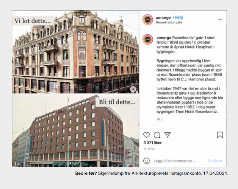 Skjermdump fra FB-gruppen "Arkitekturopprørets" vegg.