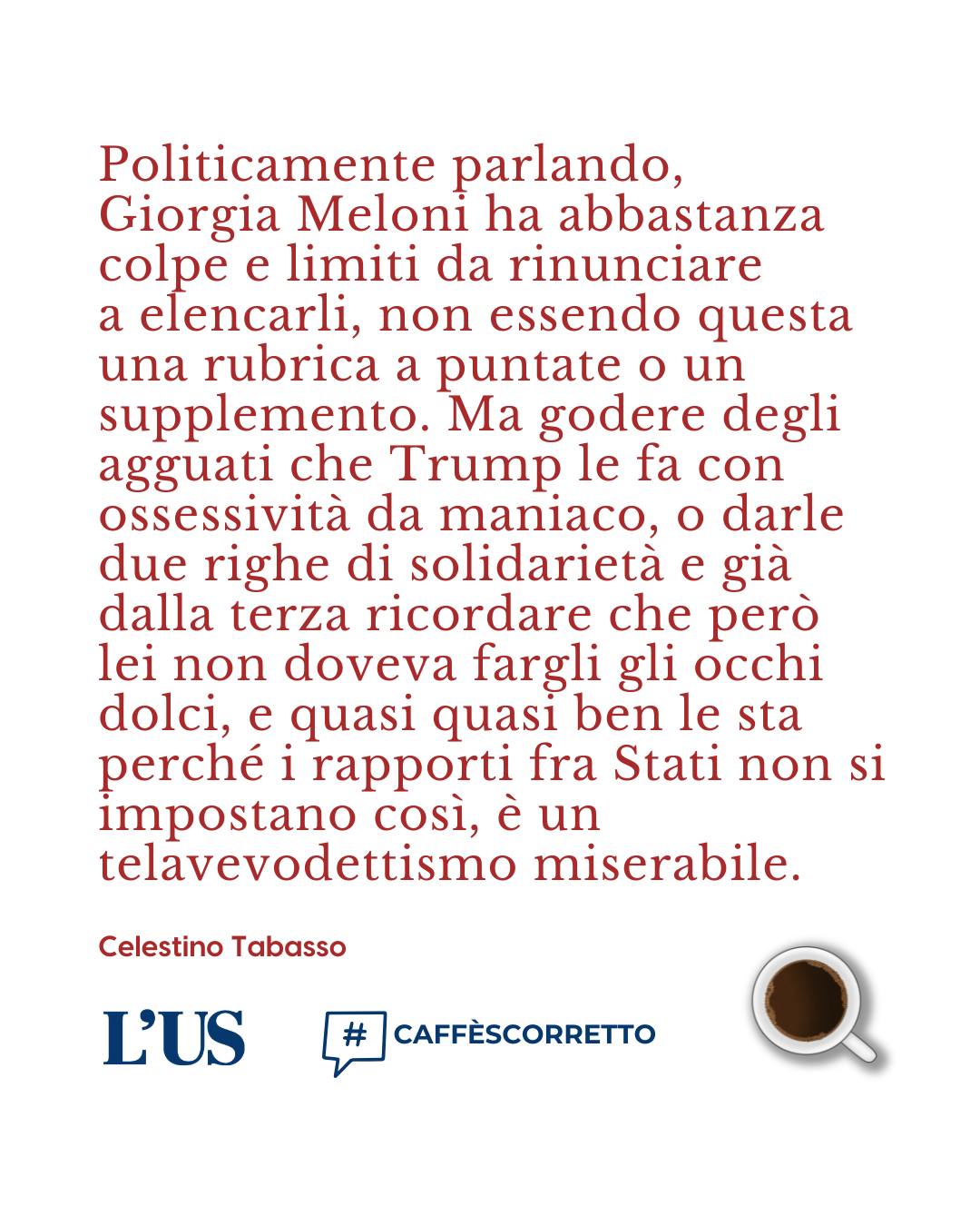 (✏️ Celestino Tabasso, "L'ordine restrittivo")

Politicamente parlando, Giorgia Meloni ha abbastanza colpe e limiti da r...
