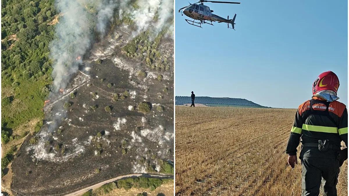 Si cerca di non far ripartire l’incendio divampato ieri, operazioni difficili per la mancanza di strade...