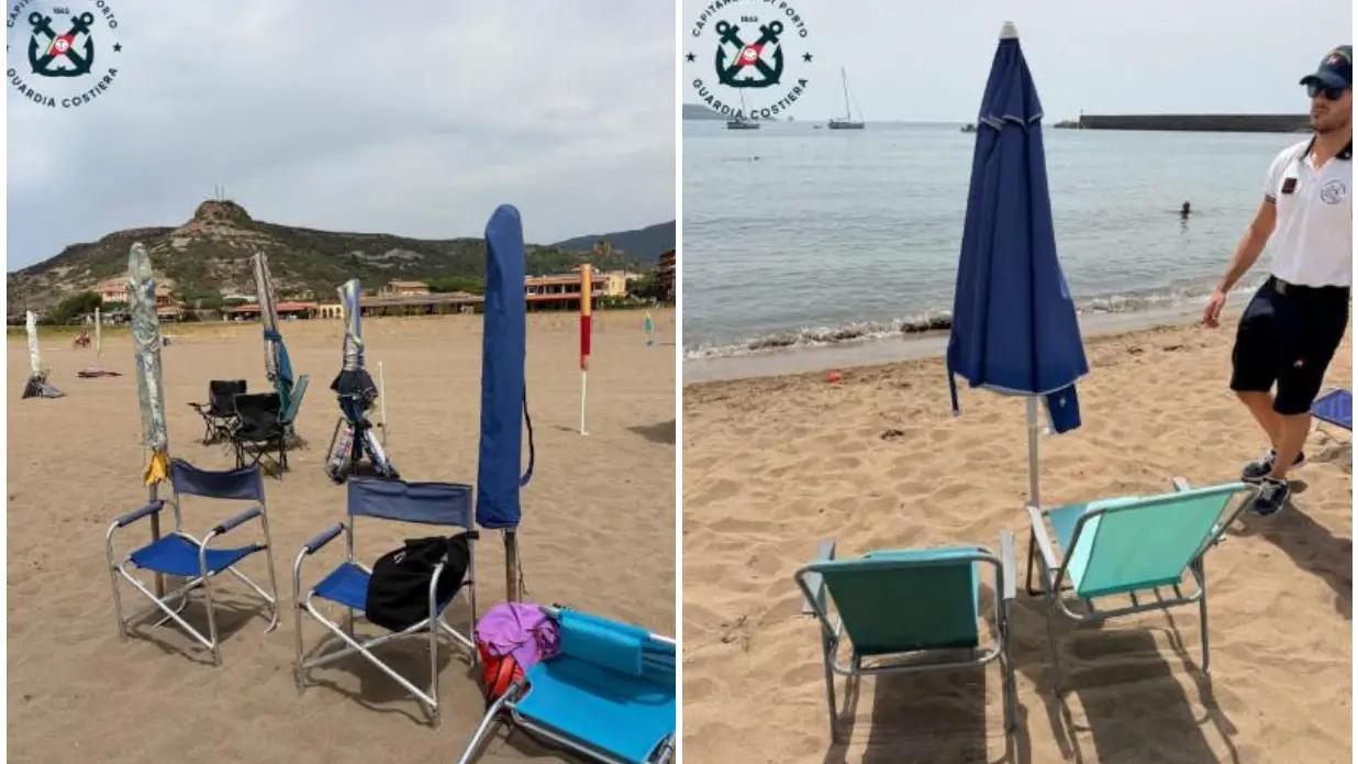 Ombrelloni, sedie e altre attrezzature lasciate sull'arenile per occupare abusivamente porzioni di spiaggia libera e "no...