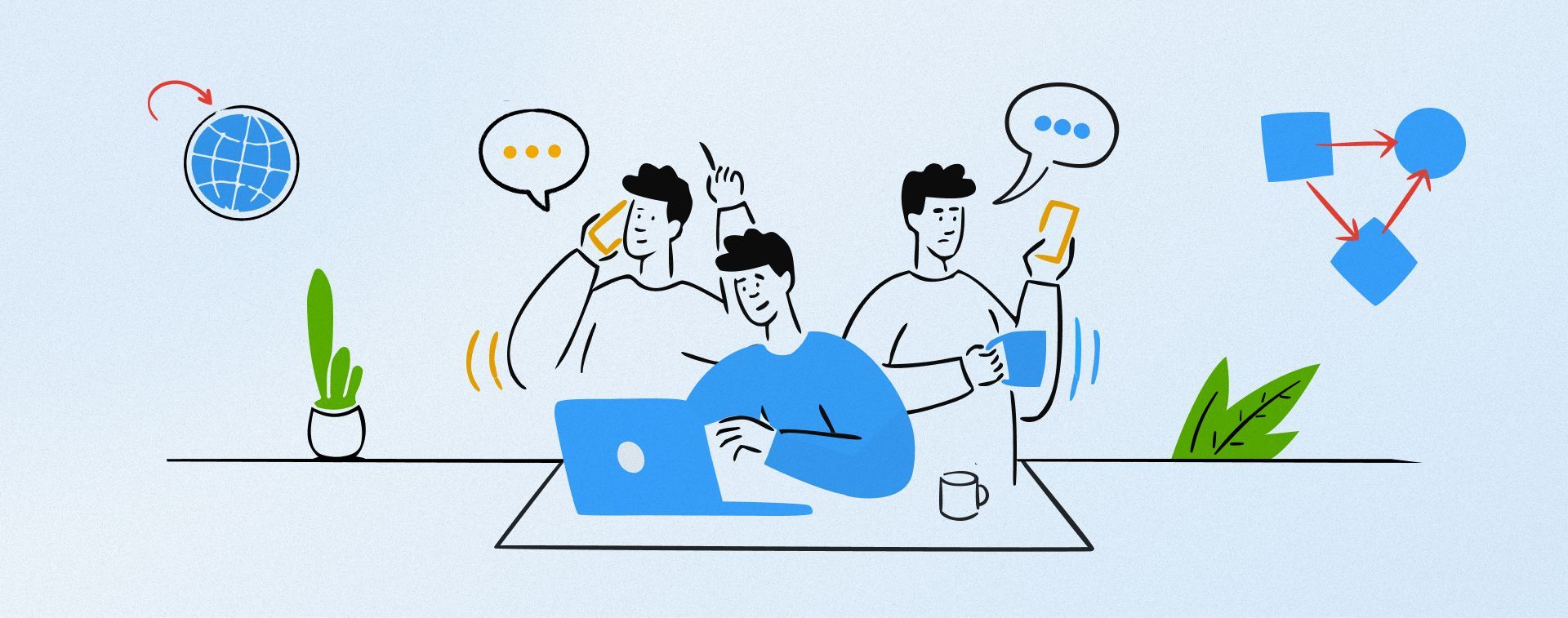 Illustration of a school principal reviewing a checklist beside a phone showing a school app message with a reply button