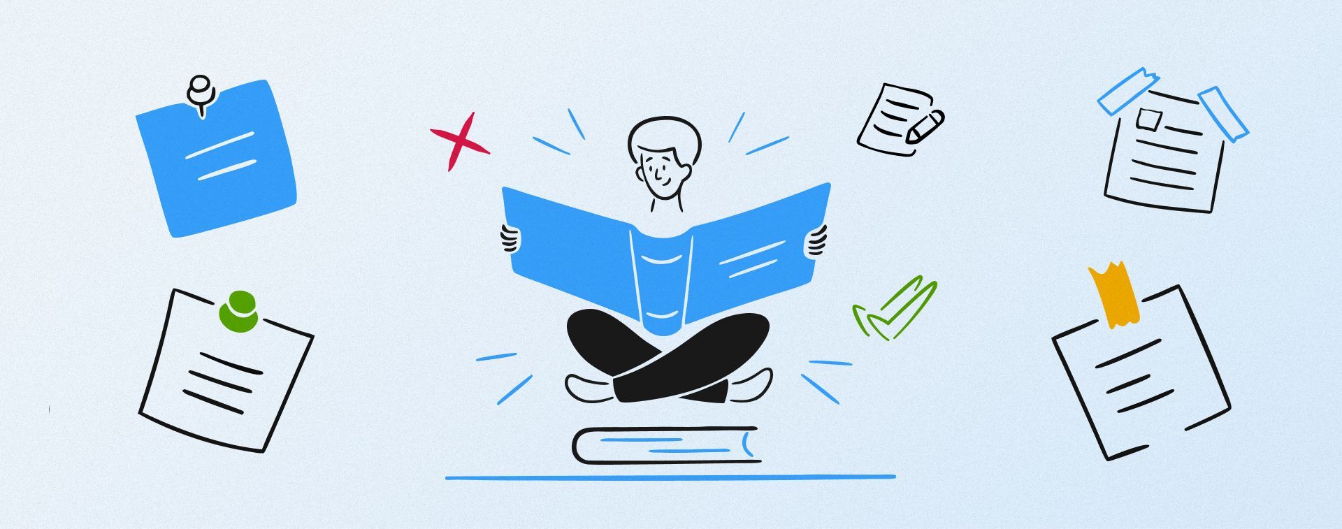 Illustration of a school principal working through a start of term checklist, with contact data, staff access and an emergency communication test marked off