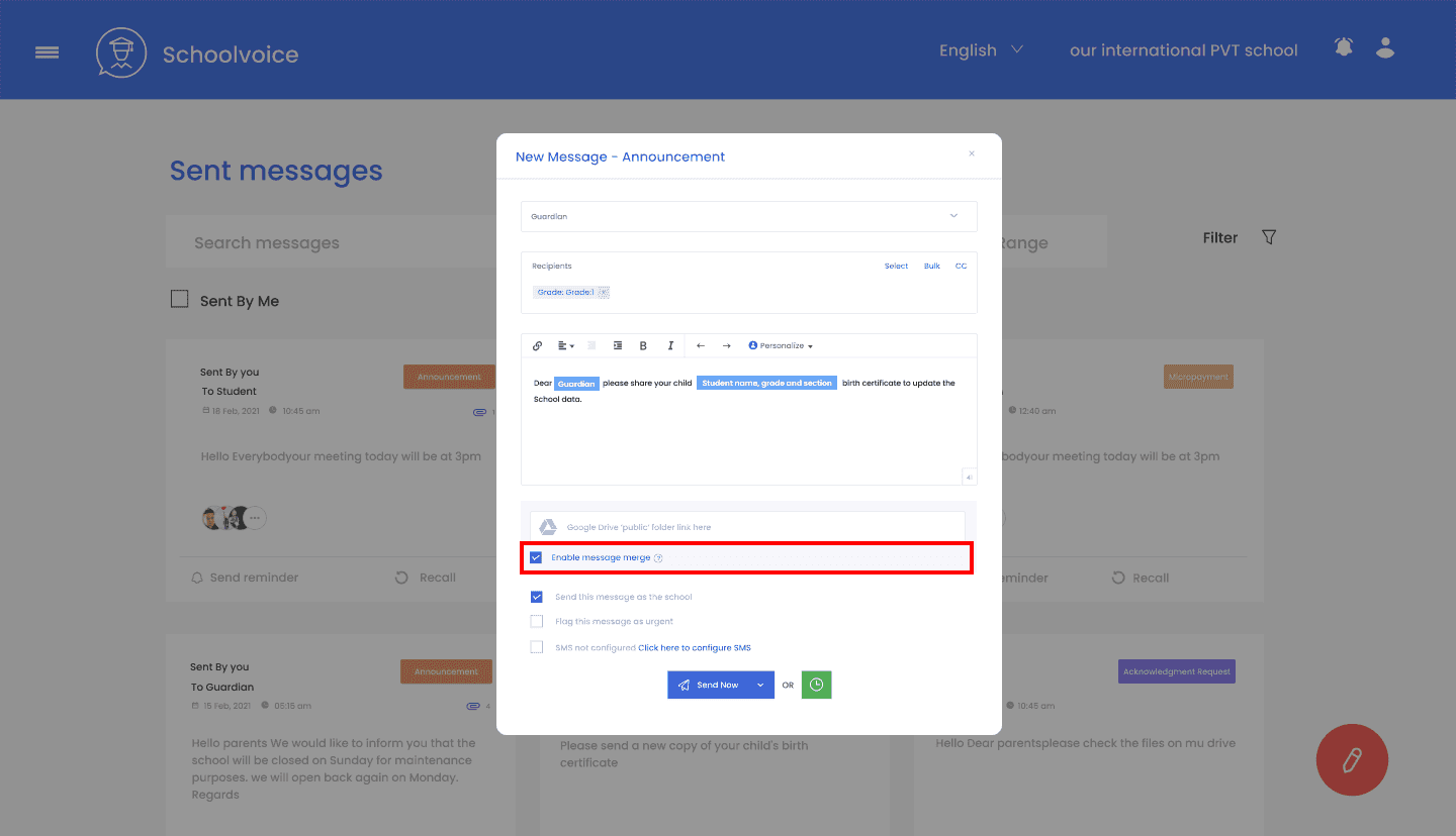 Illustration for: Schoolvoice Message Merge Feature