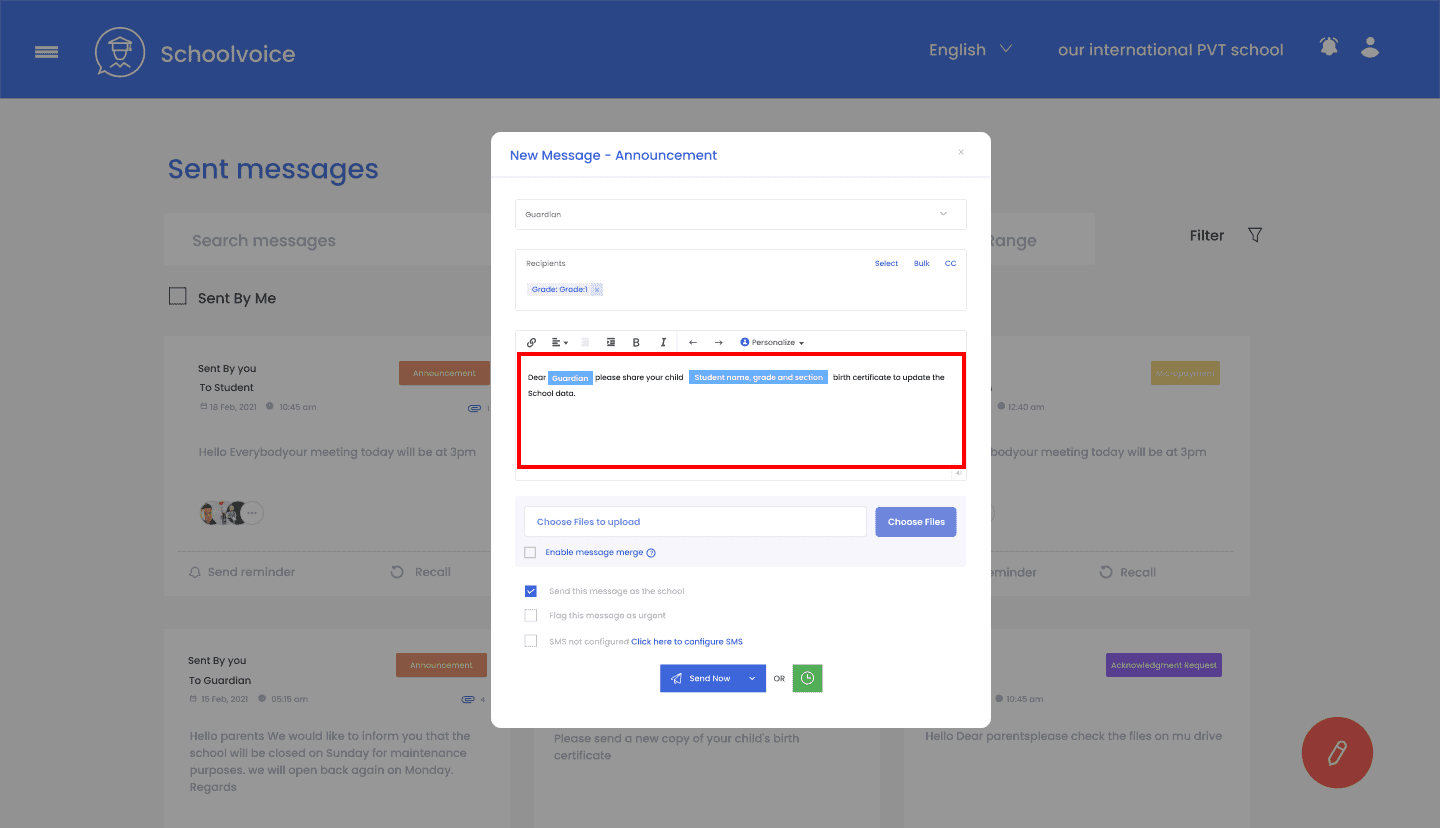 Illustration for: Schoolvoice Message Merge Feature
