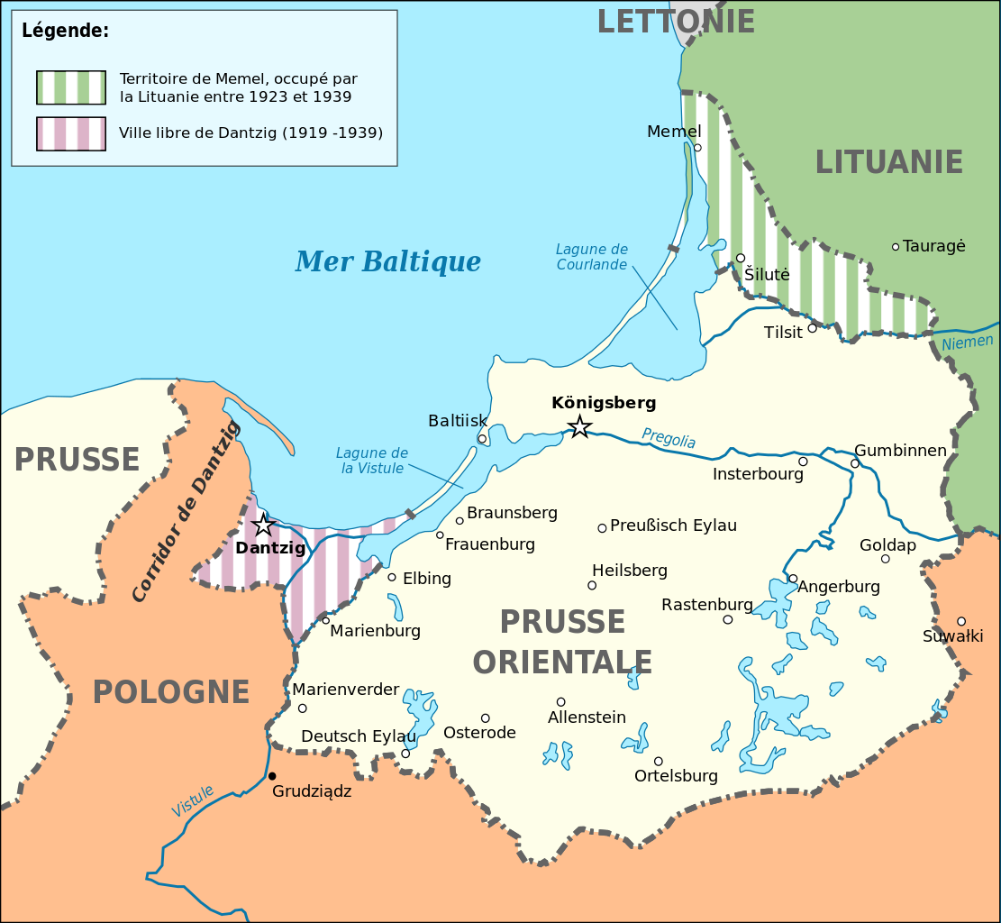 Carte de la Prusse-Orientale entre 1923 et 1939.