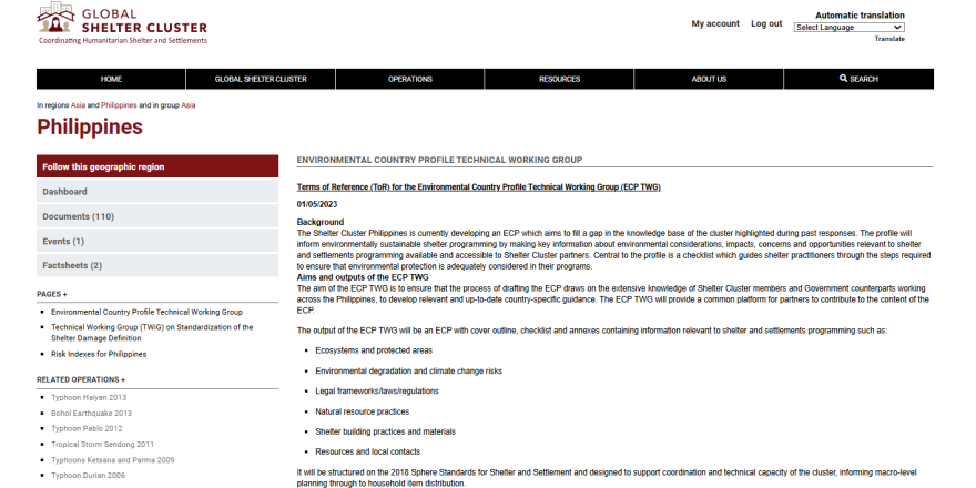 Environmental Country Profile Technical Working Group