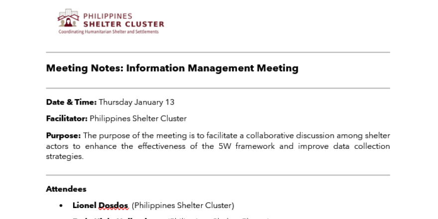 Notes of PSC IM Meeting on HNP Indicators and Data Collection 16 Jan