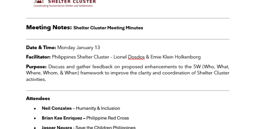 Notes of PSC Meeting on 3W 13 JAN