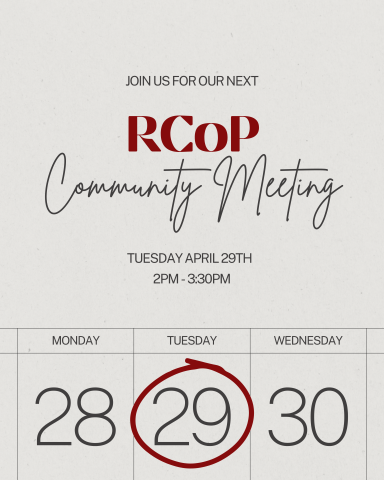 Save the Date flyer for RCoP members meeting - 29th April 2025