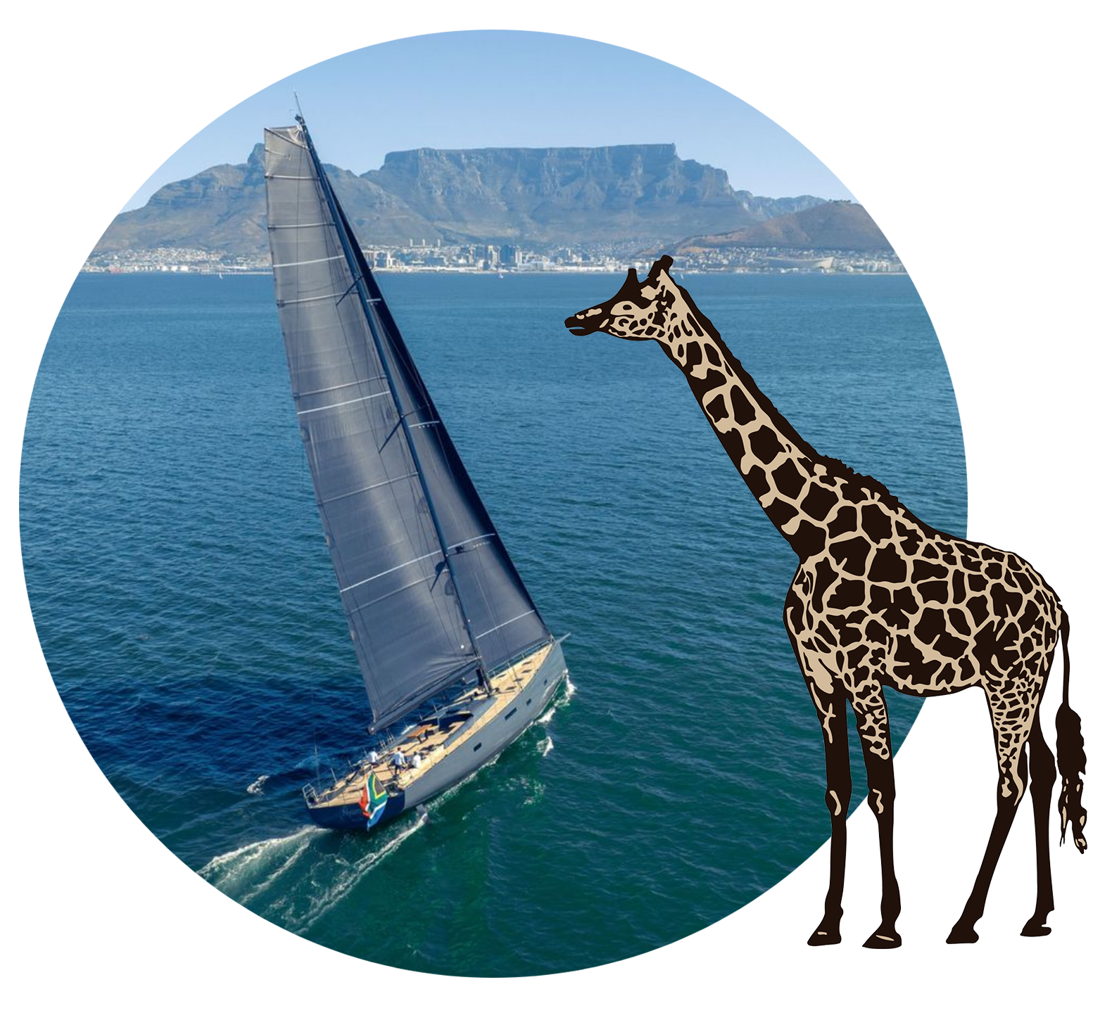 Yacht Nyumba extreior view with a graphic of a giraffe overlaid