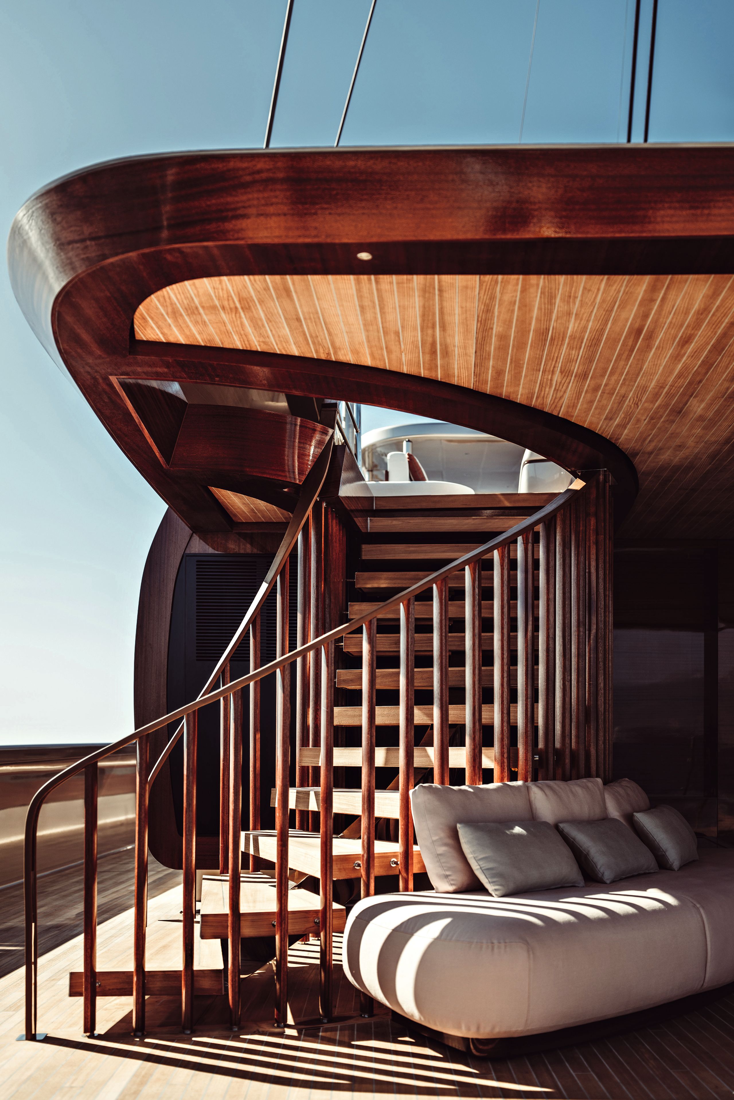 Winding staircase on deck