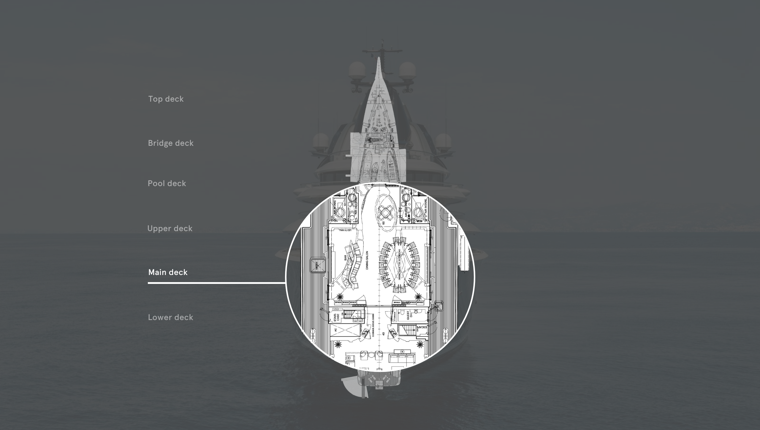 Front view of Lürssen Kismet highlighting main deck