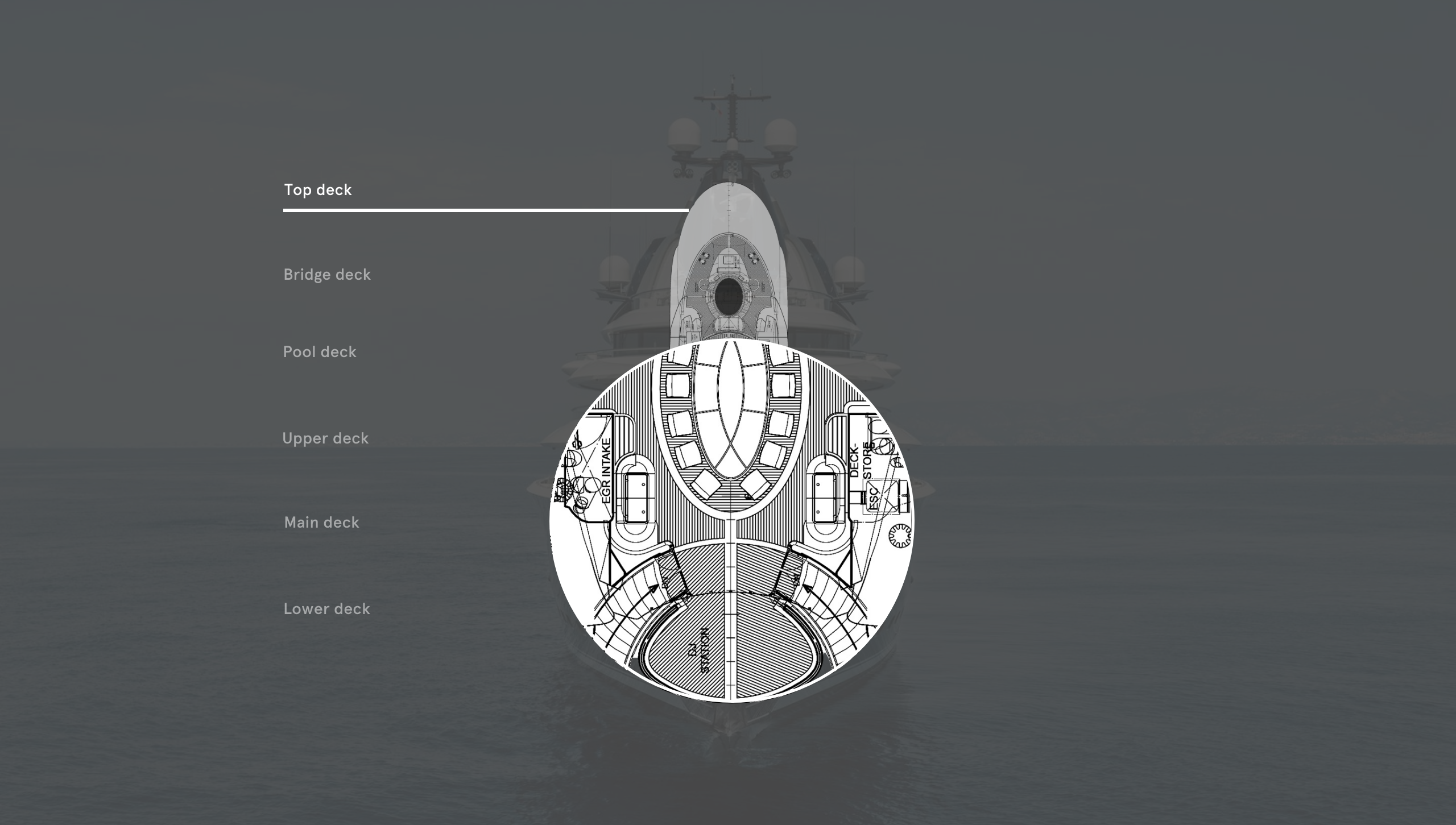 Front view of Lürssen Kismet highlighting top deck