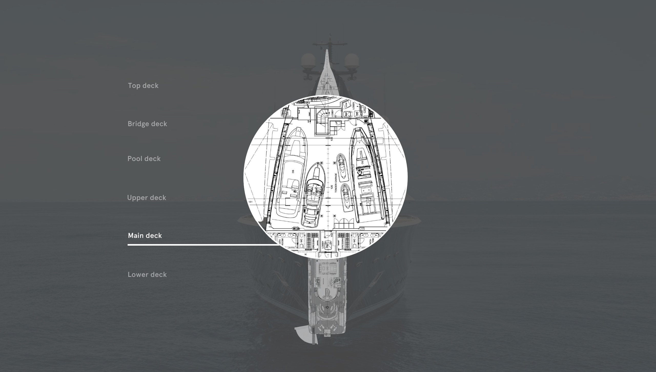 Front view of Lürssen Kismet highlighting main deck