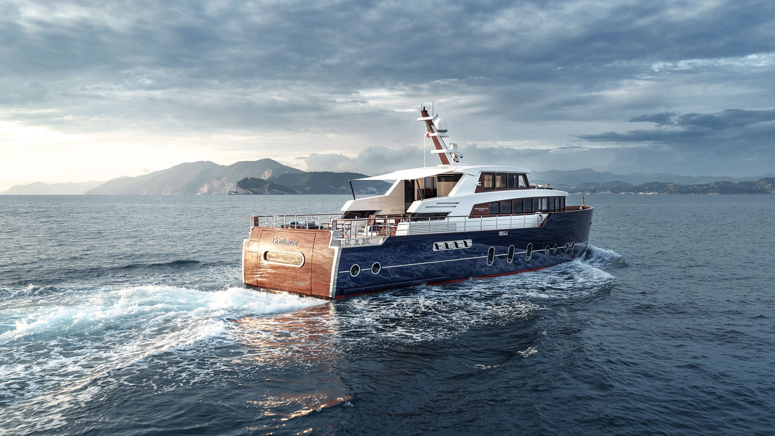 Back view of Gentleman's Yacht on the water