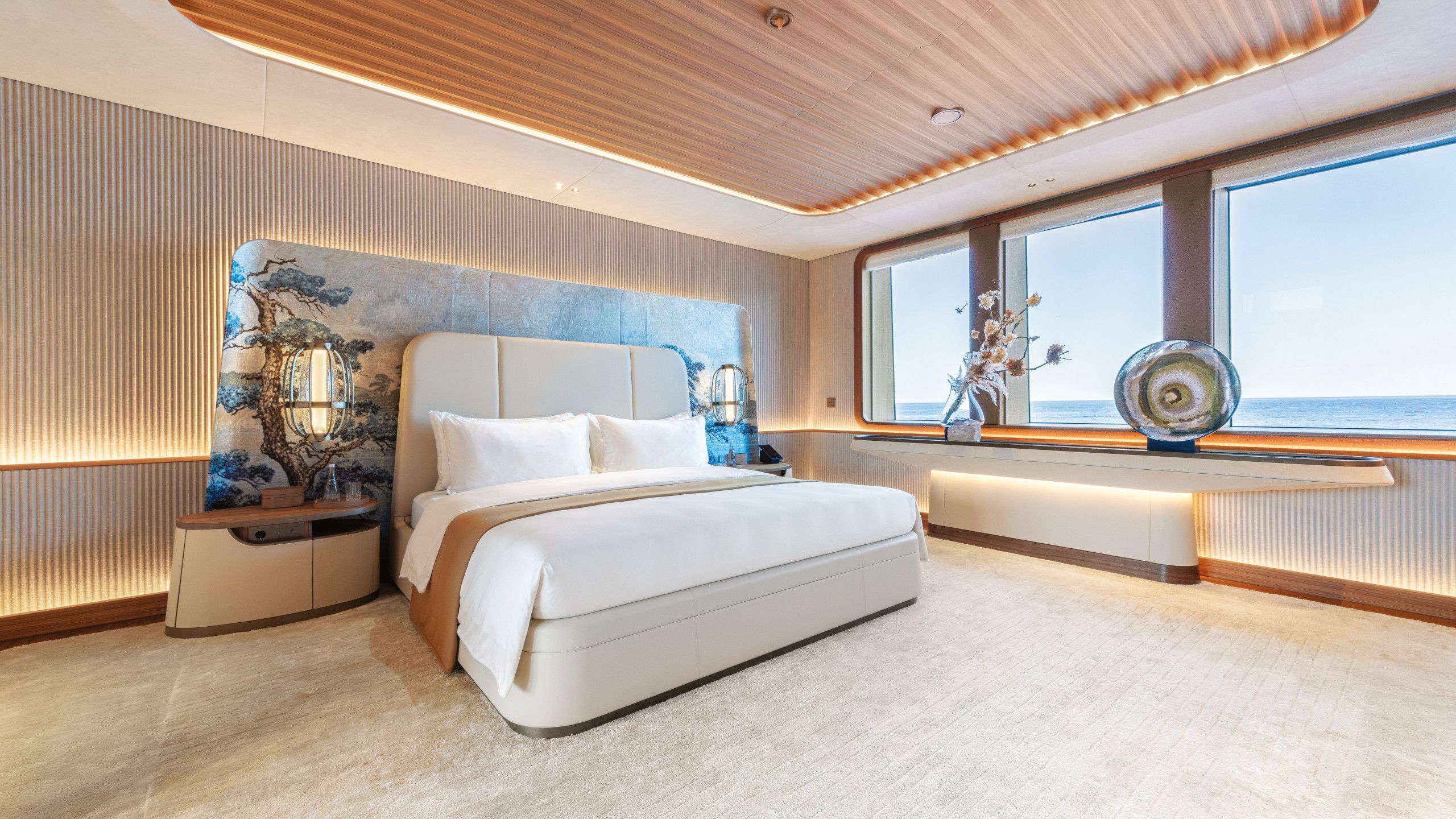 Bed with silk headboard