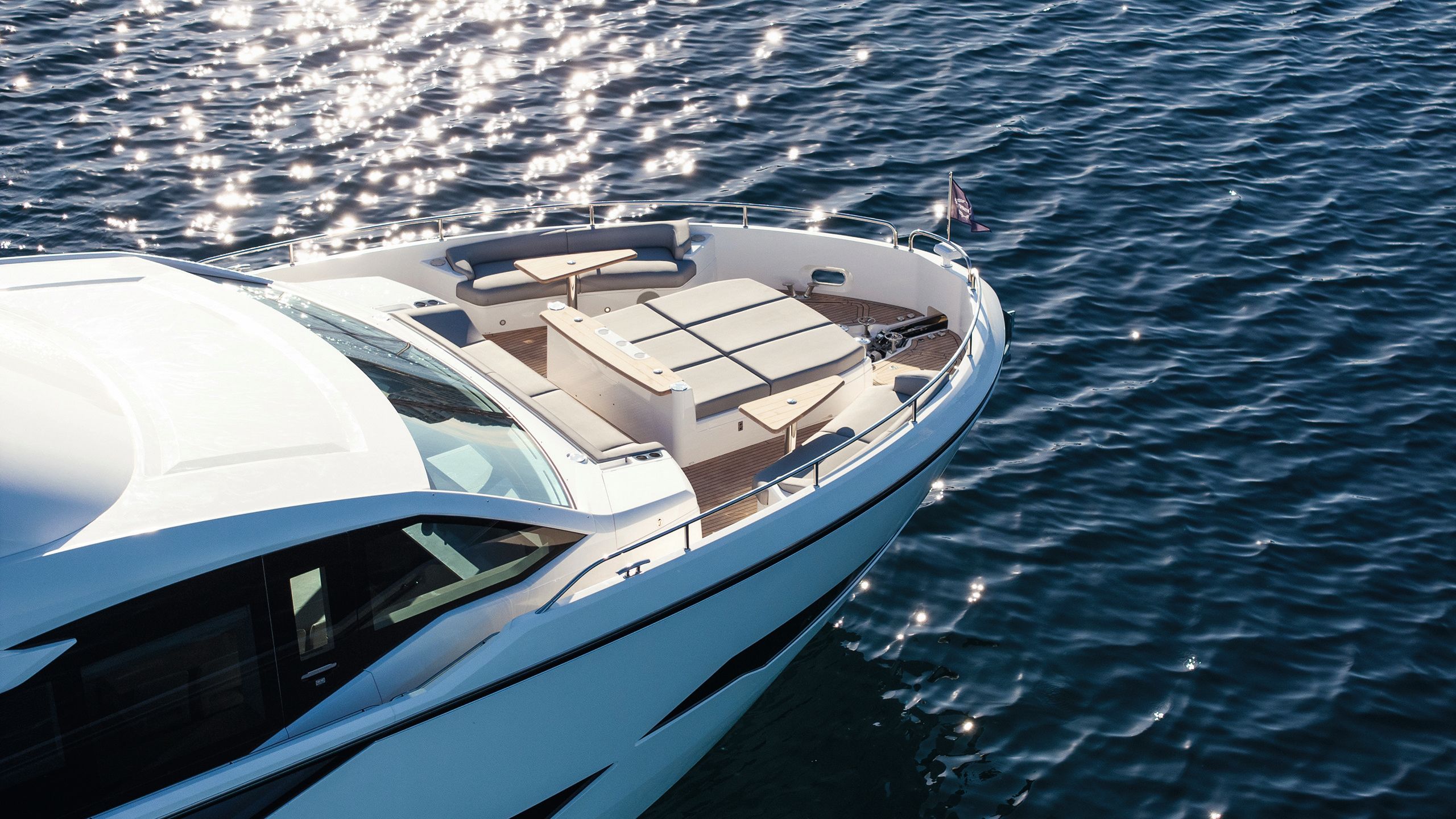 Overhead shot of the sun pad at one end of the boat
