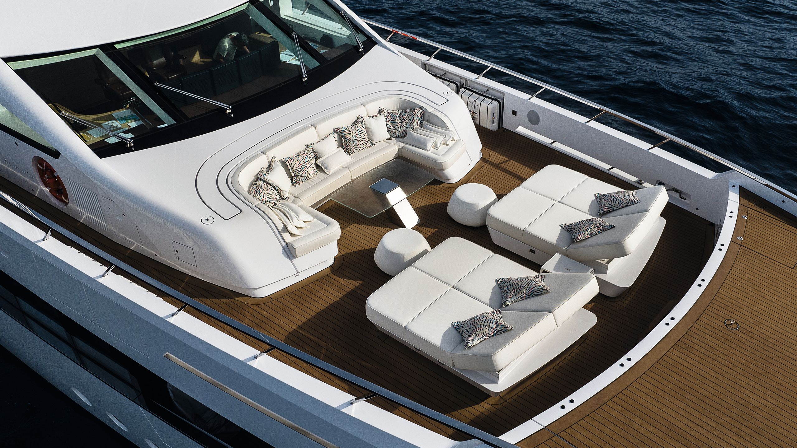 Foredeck lounge from above showing sunpads