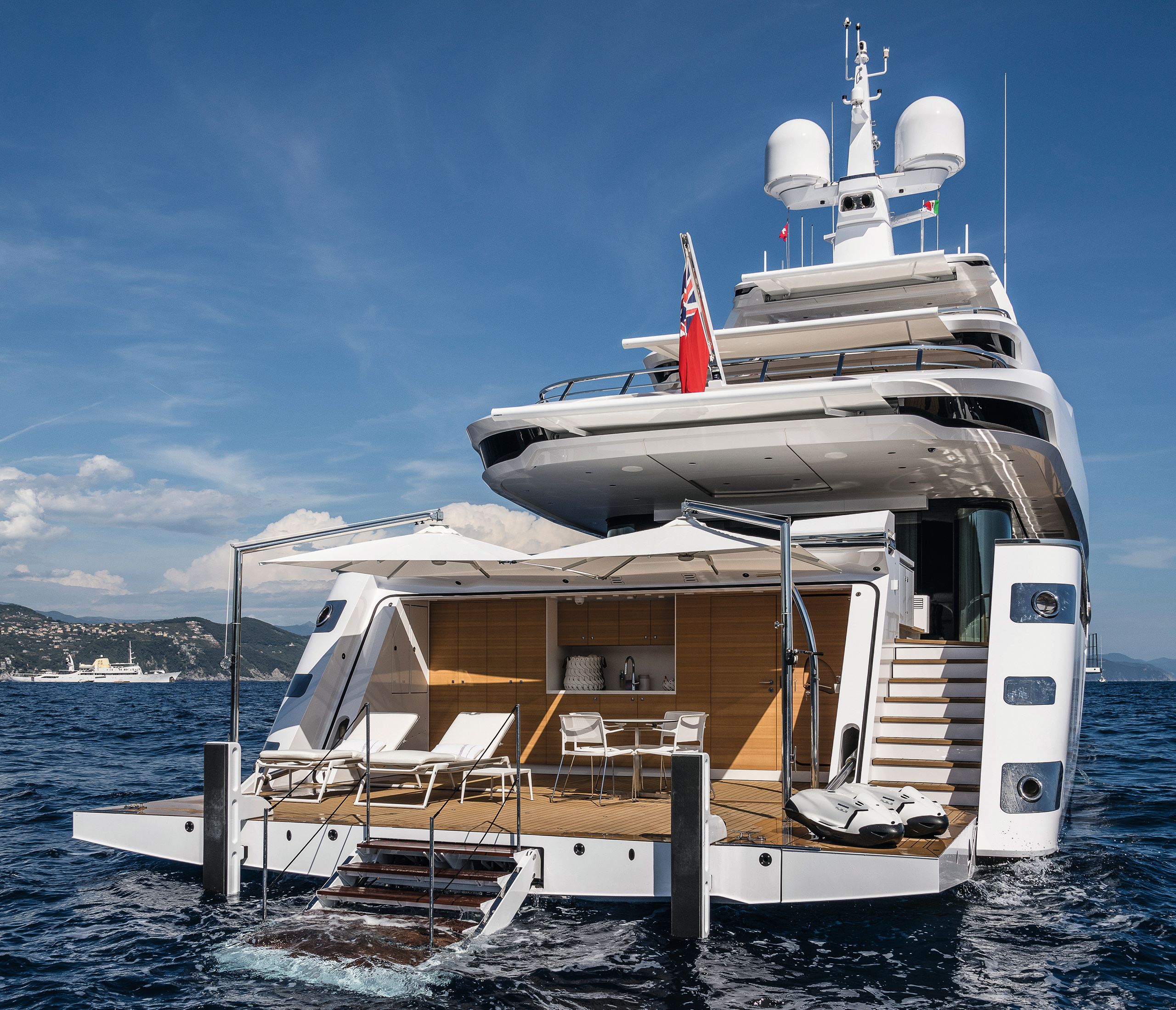 View of a sunny spot on the deck with loungers