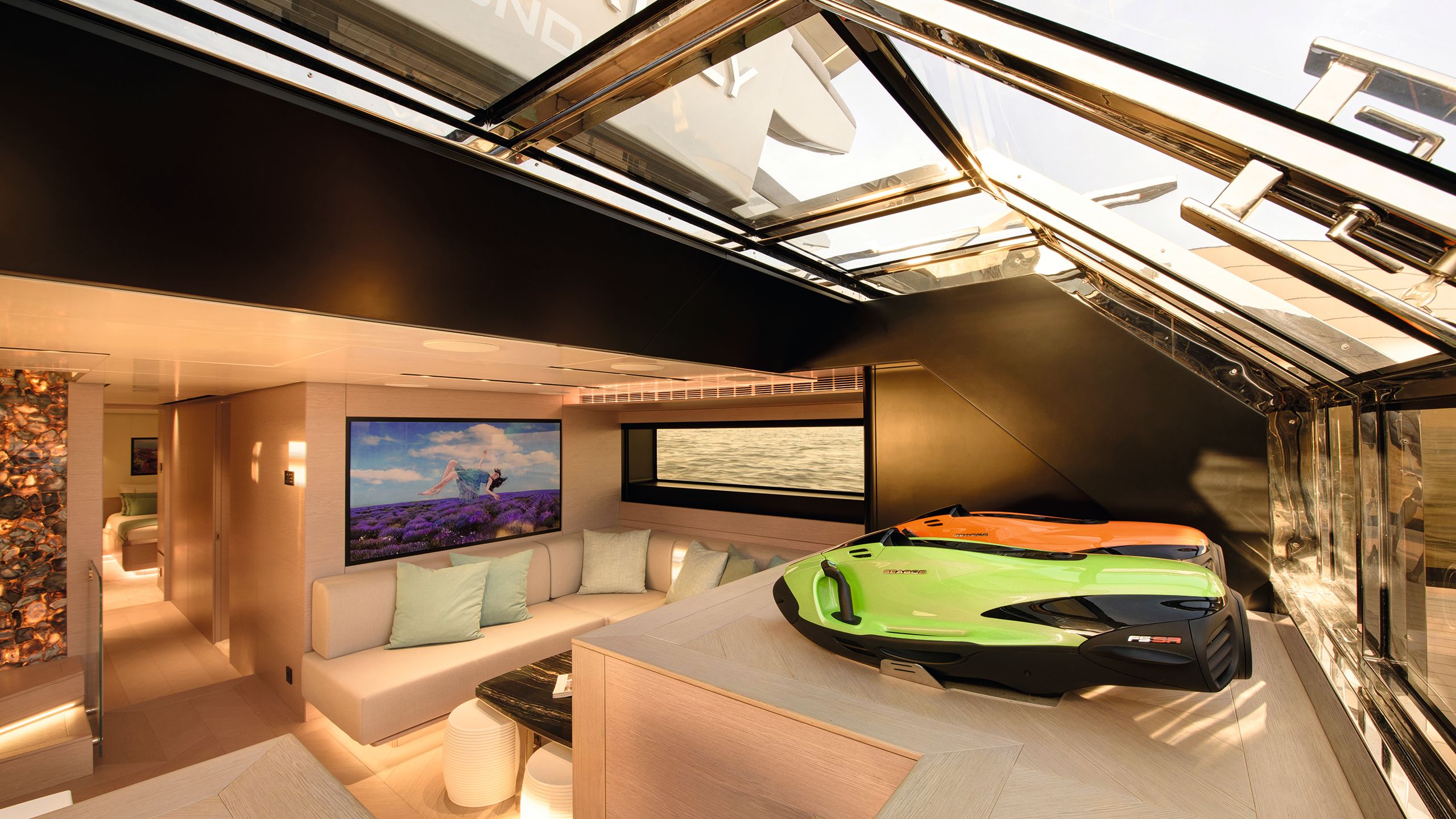 Seating area of split level saloon