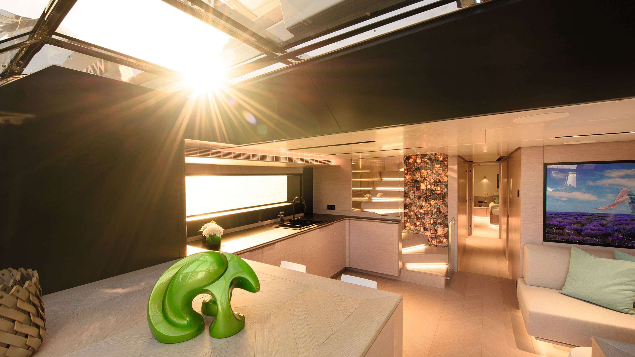 Kitchen area in the split level saloon