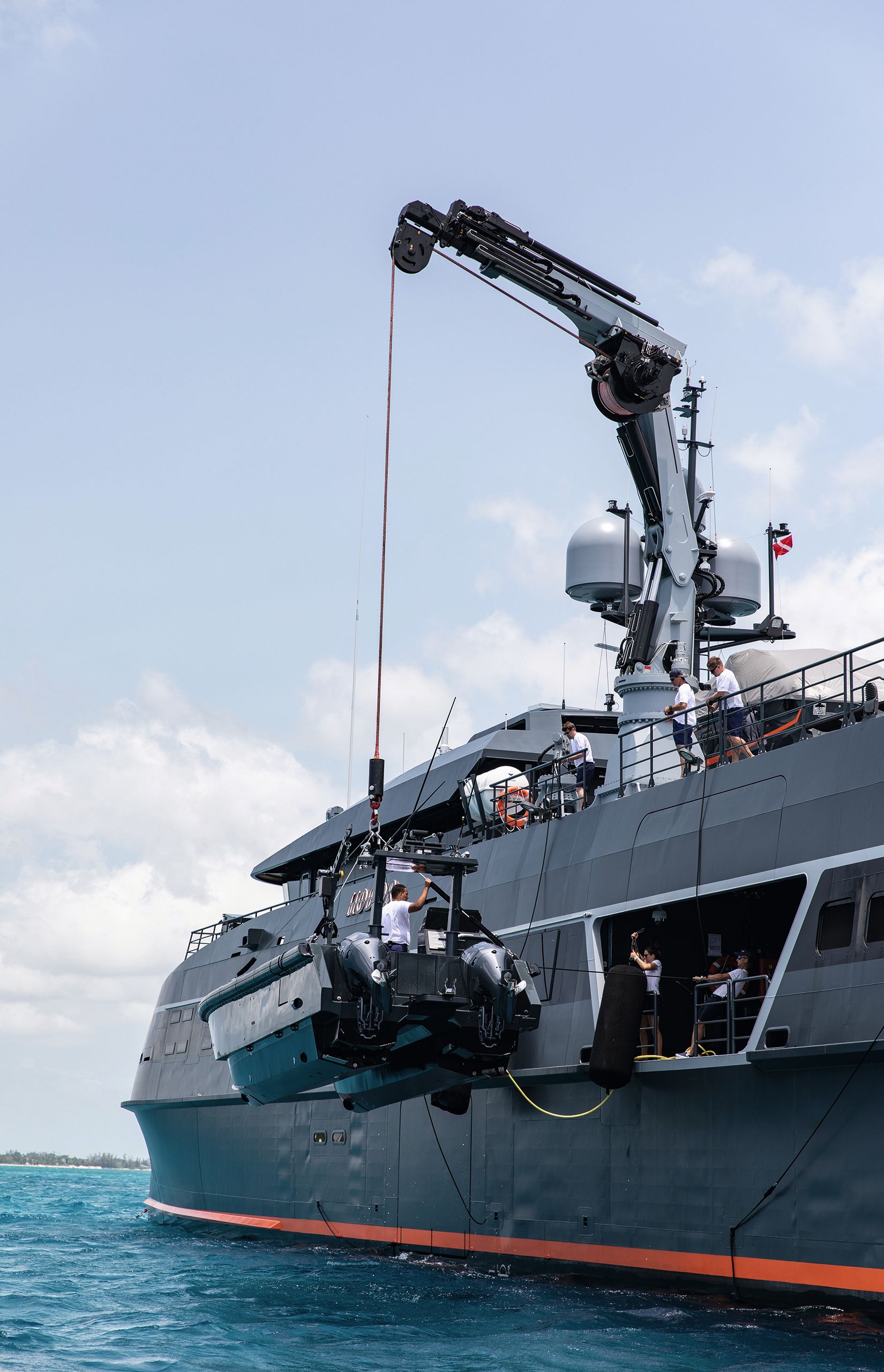 One of the cranes in action