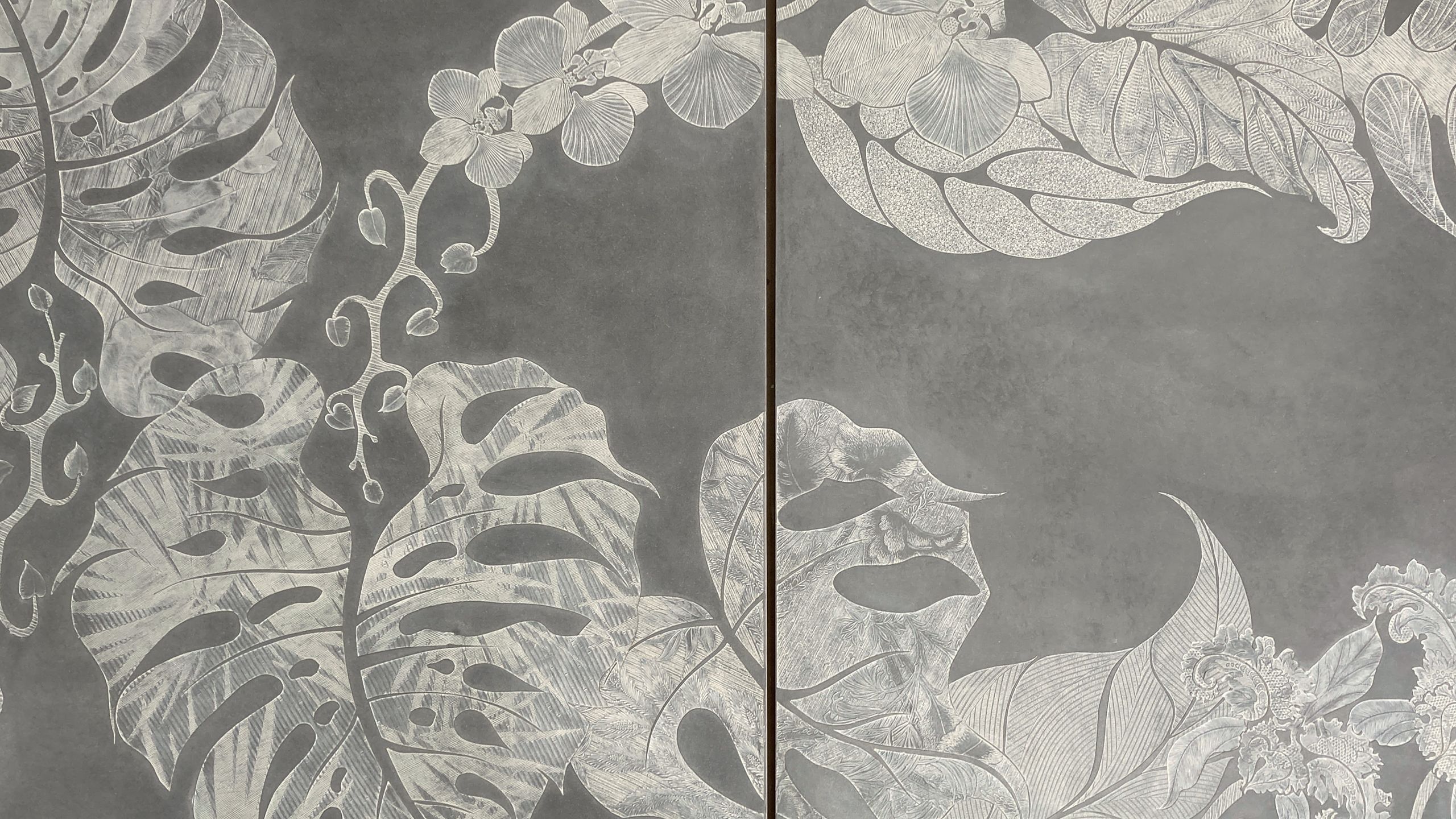 Abstract wallpaper featuring monstera leaves