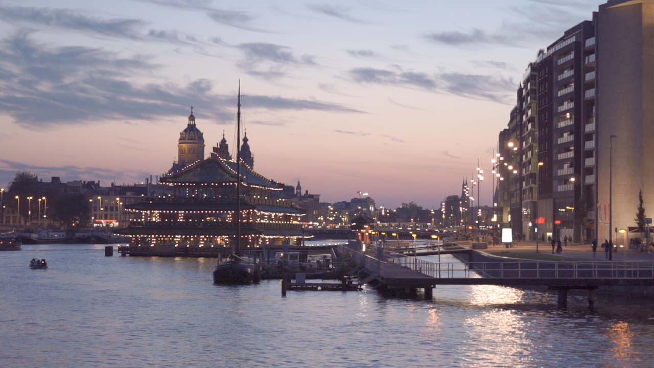 Sunset view over the river in Amsterdam