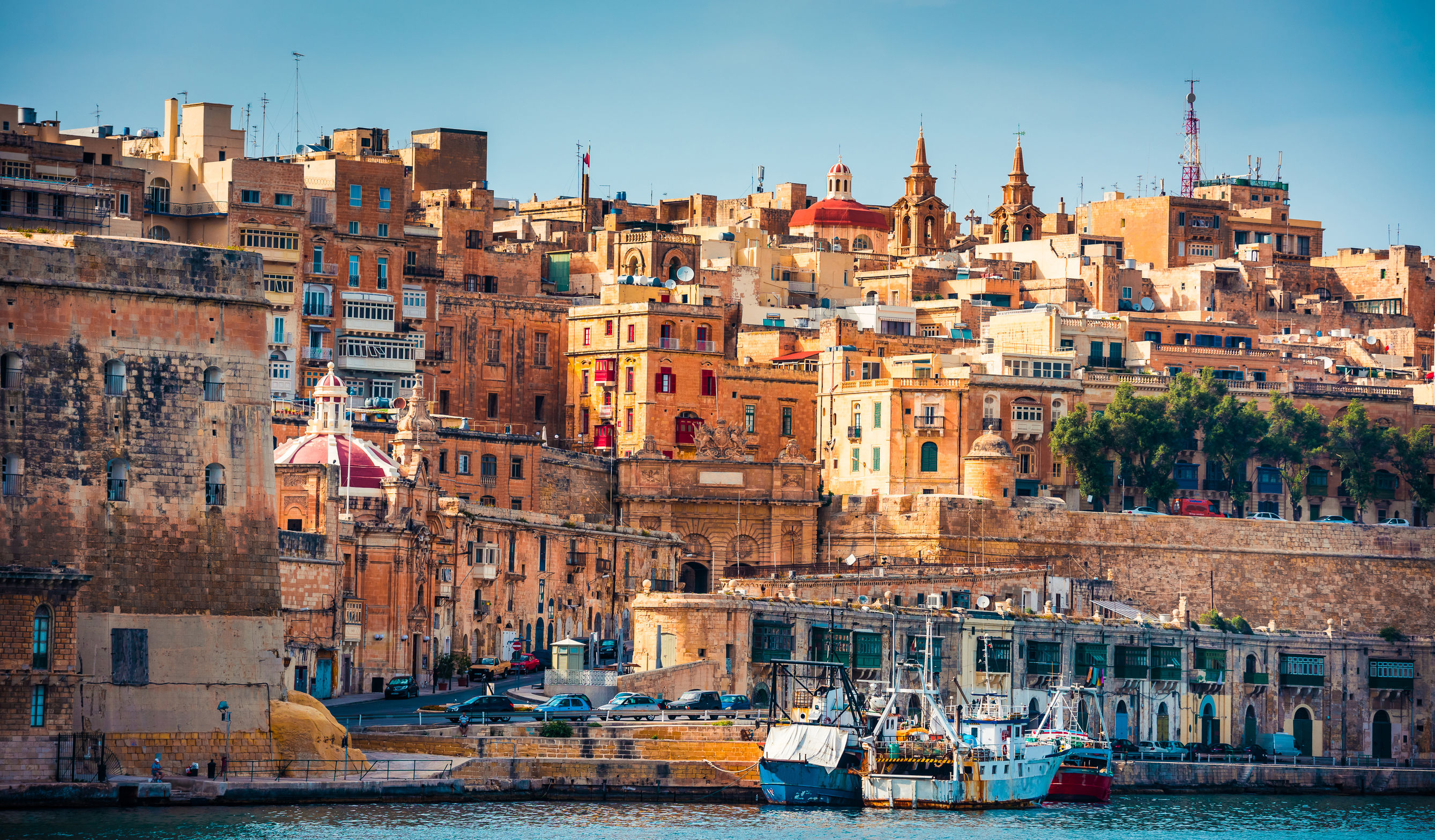 View of the old town and boats in Valletta