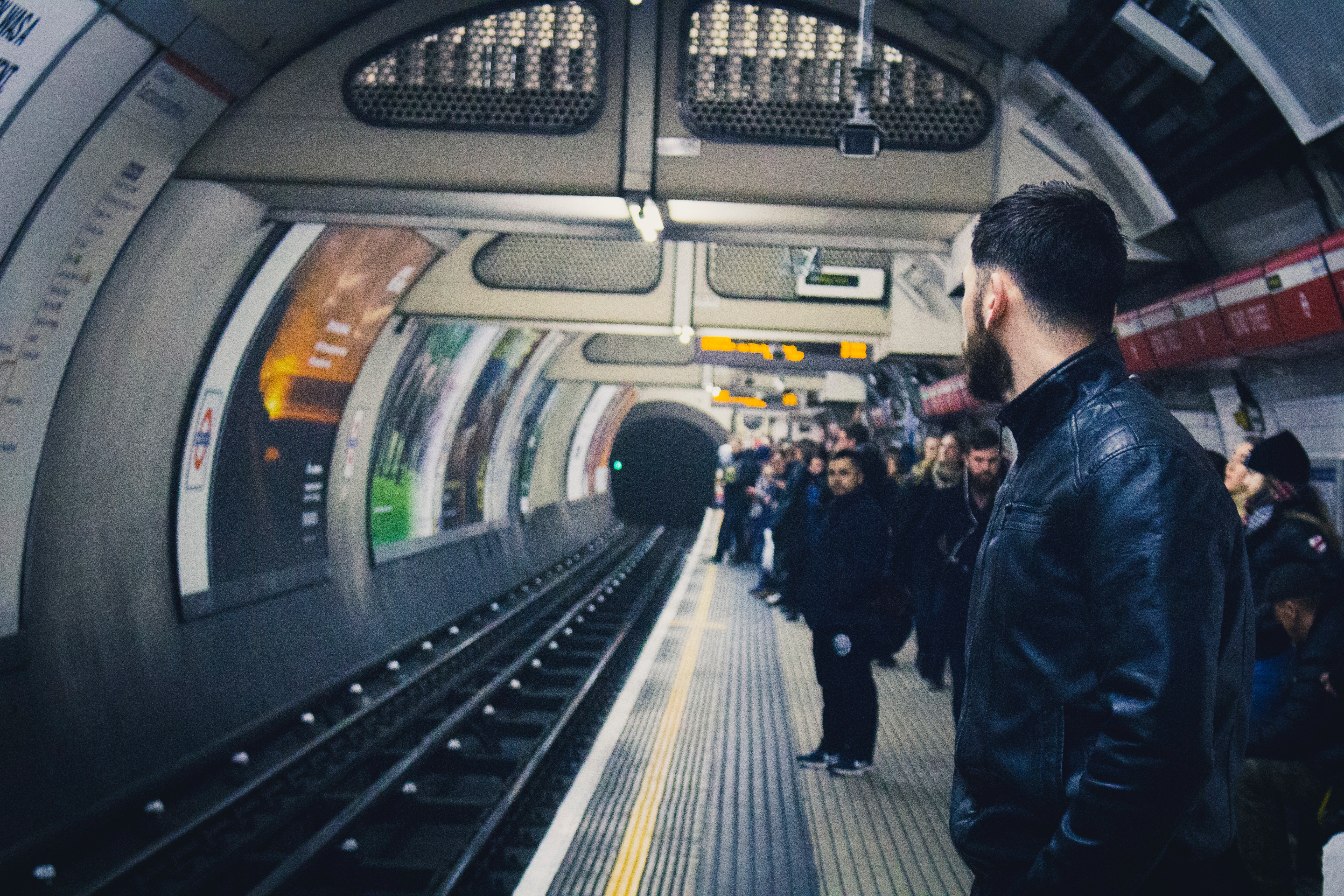 Commuter waiting on the tube in London 