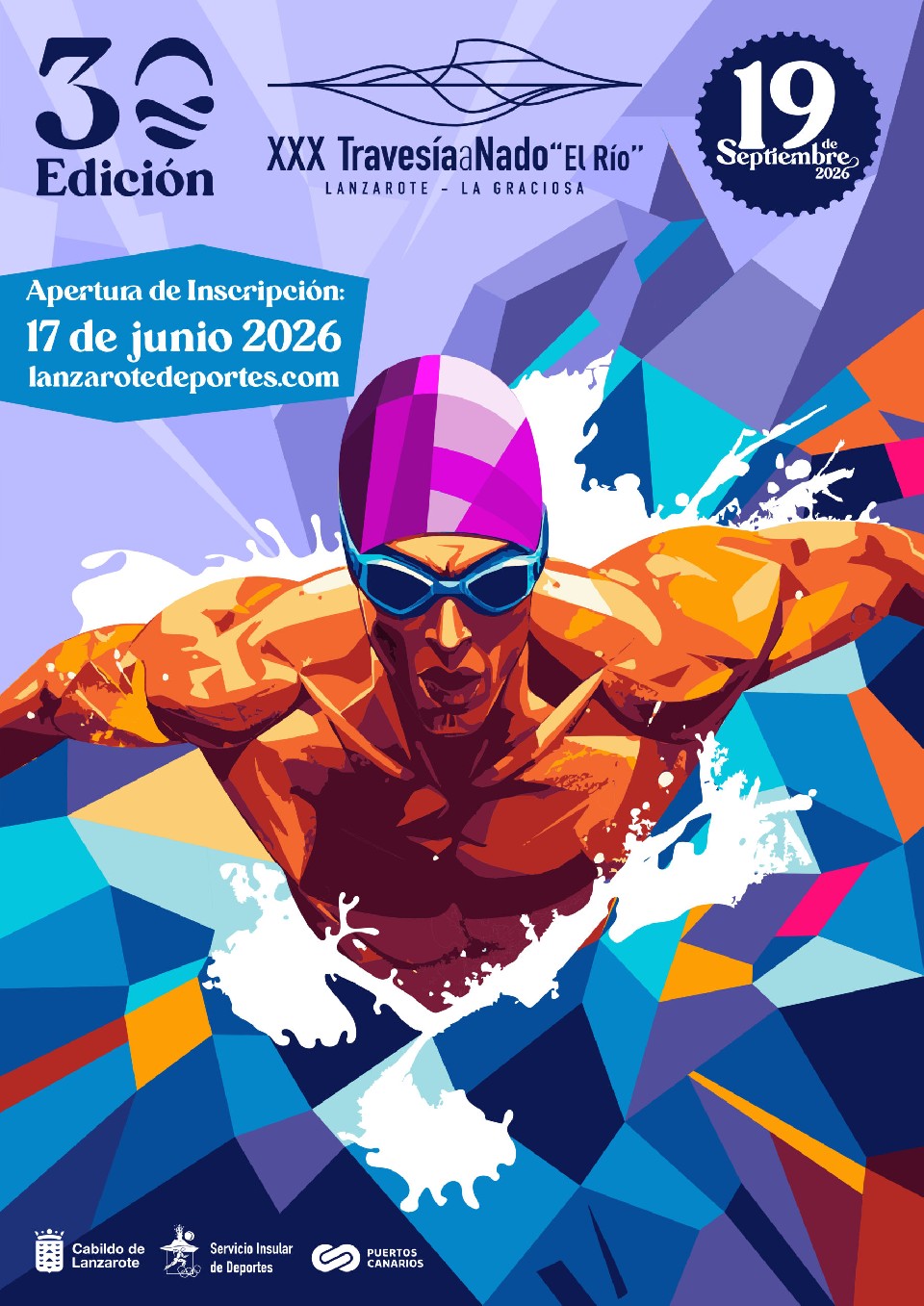 Cartel de la travesía a nado XXX Travesía a Nado El Río 2026
