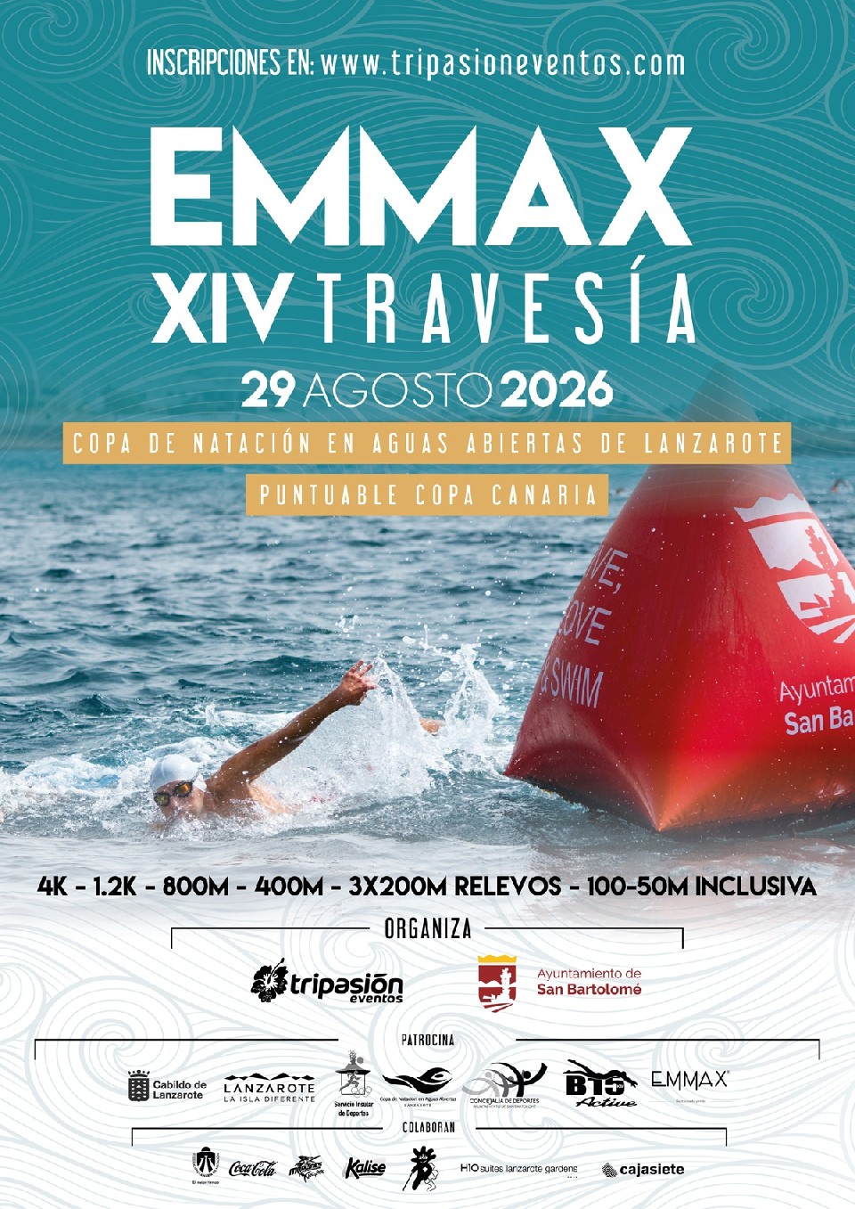 Cartel de la travesía a nado XVI TRAVESÍA EMMAX PLAYA HONDA 2026