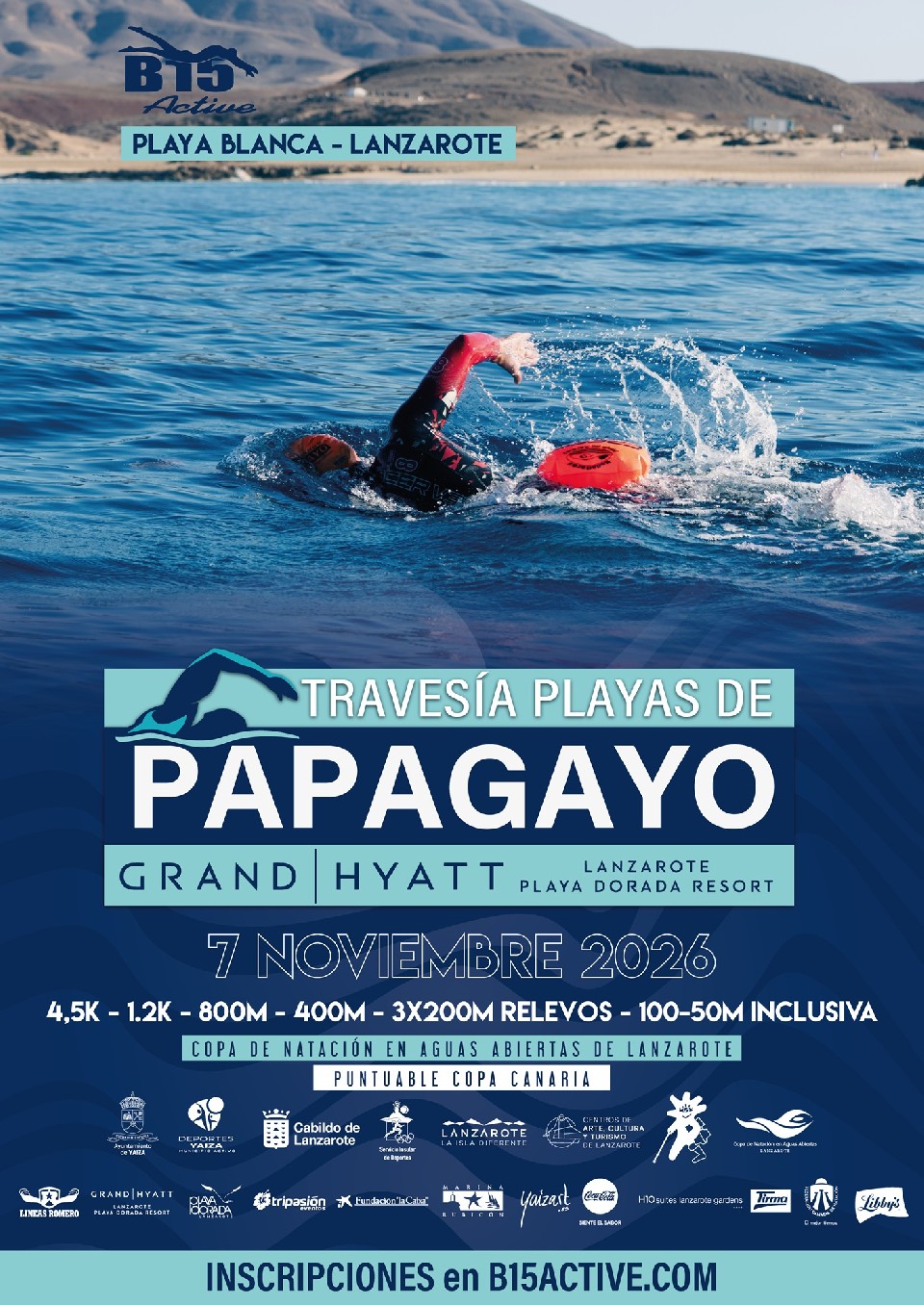 Cartel de la travesía a nado TRAVESIA PLAYAS DE PAPAGAYO GRAND HAYTT LANZAROTE PLAYA DORADA 2026
