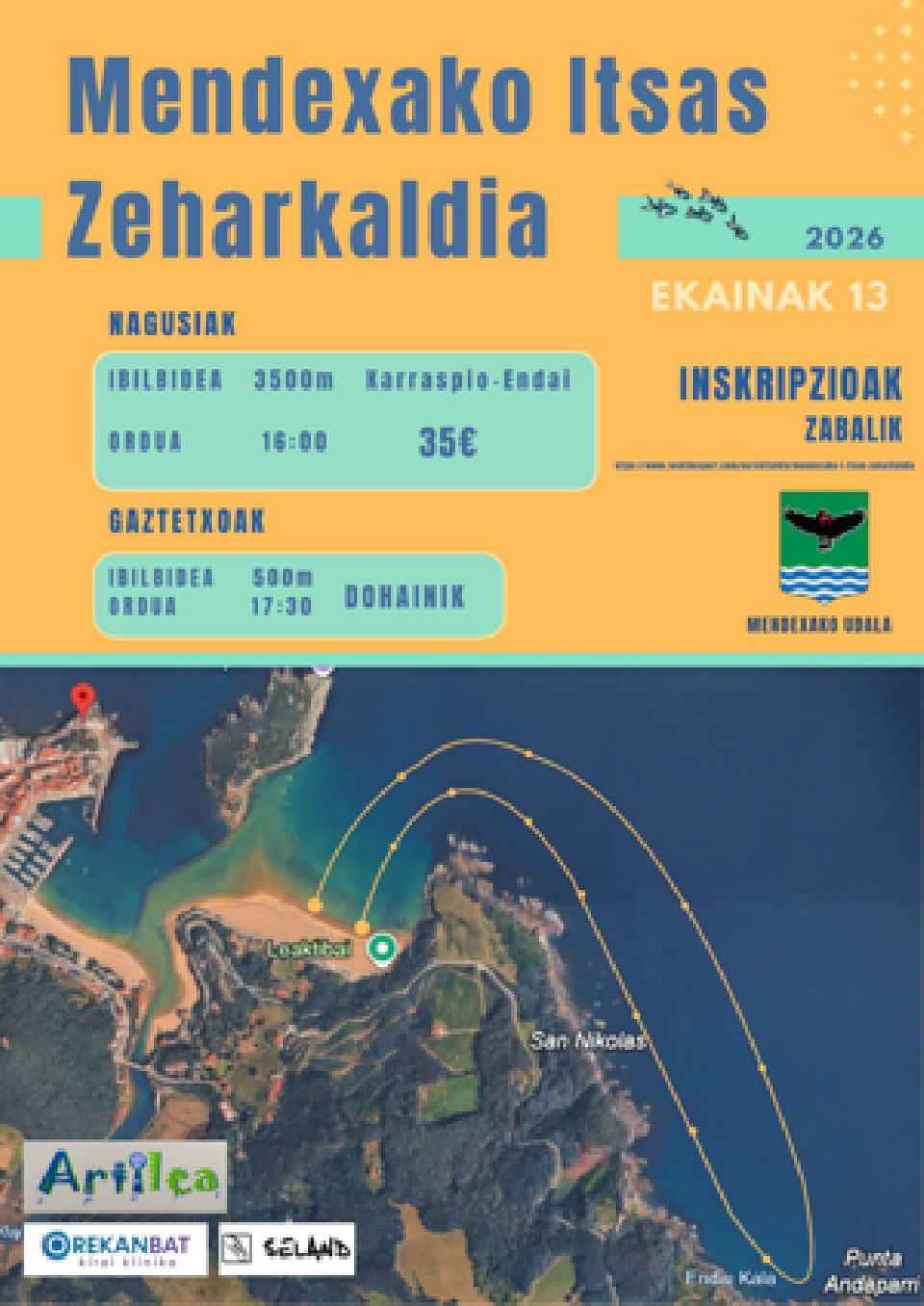 Cartel de la travesía a nado I.TRAVESÍA AGUAS ABIERTAS DE MENDEXA 2026