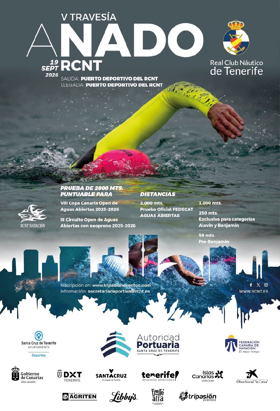 Cartel de la travesía a nado V TRAVESÍA A NADO RCNT 2026 - VIII COPA DE CANARIAS