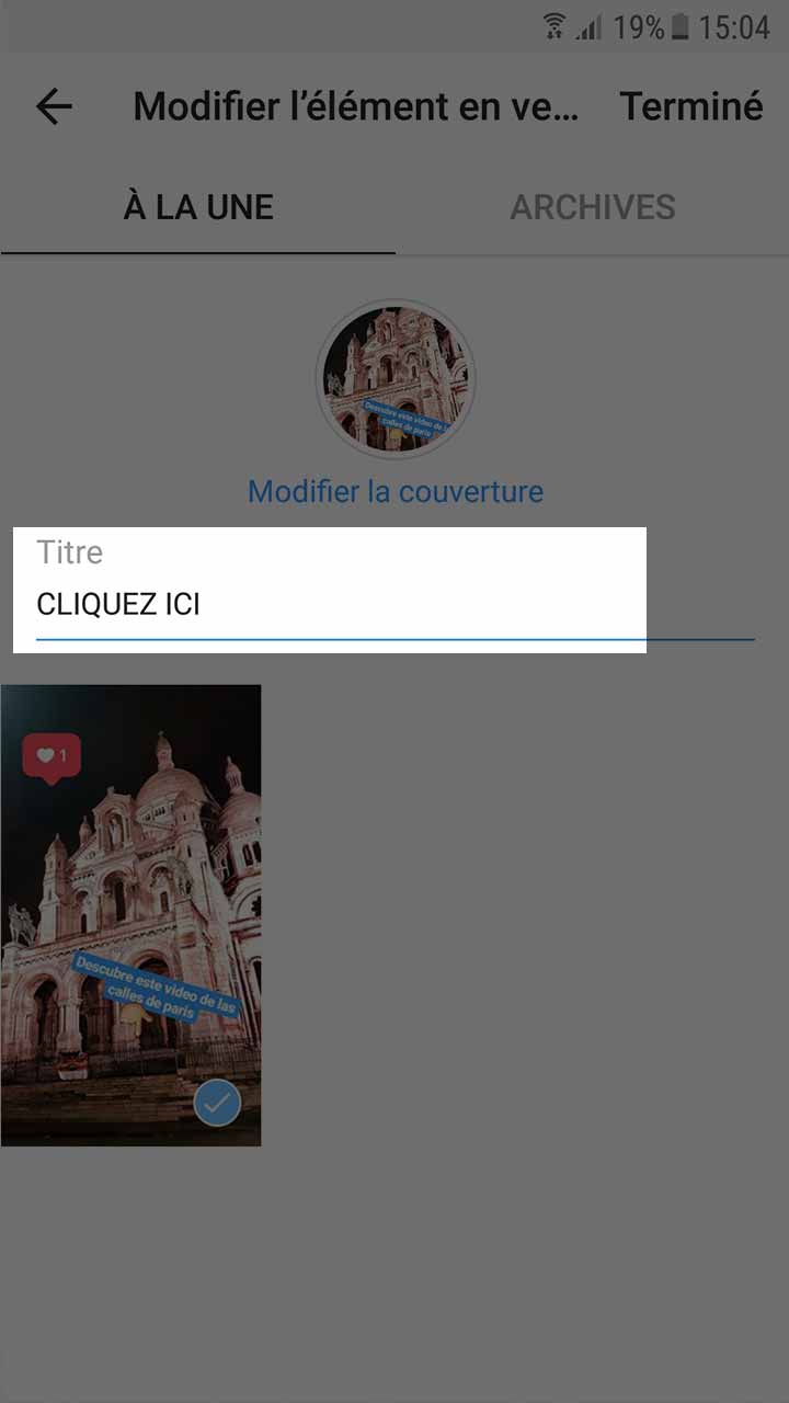 creer un lien instagram story a la une