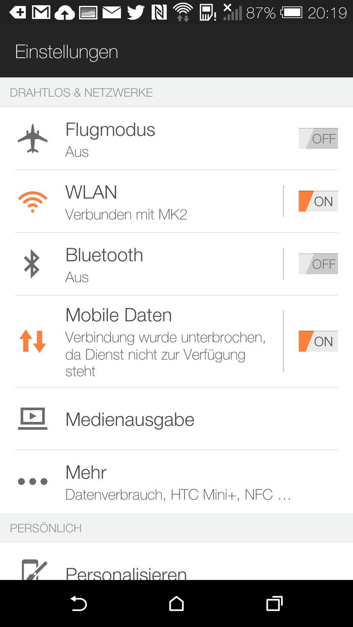 HTC One M8 Settings