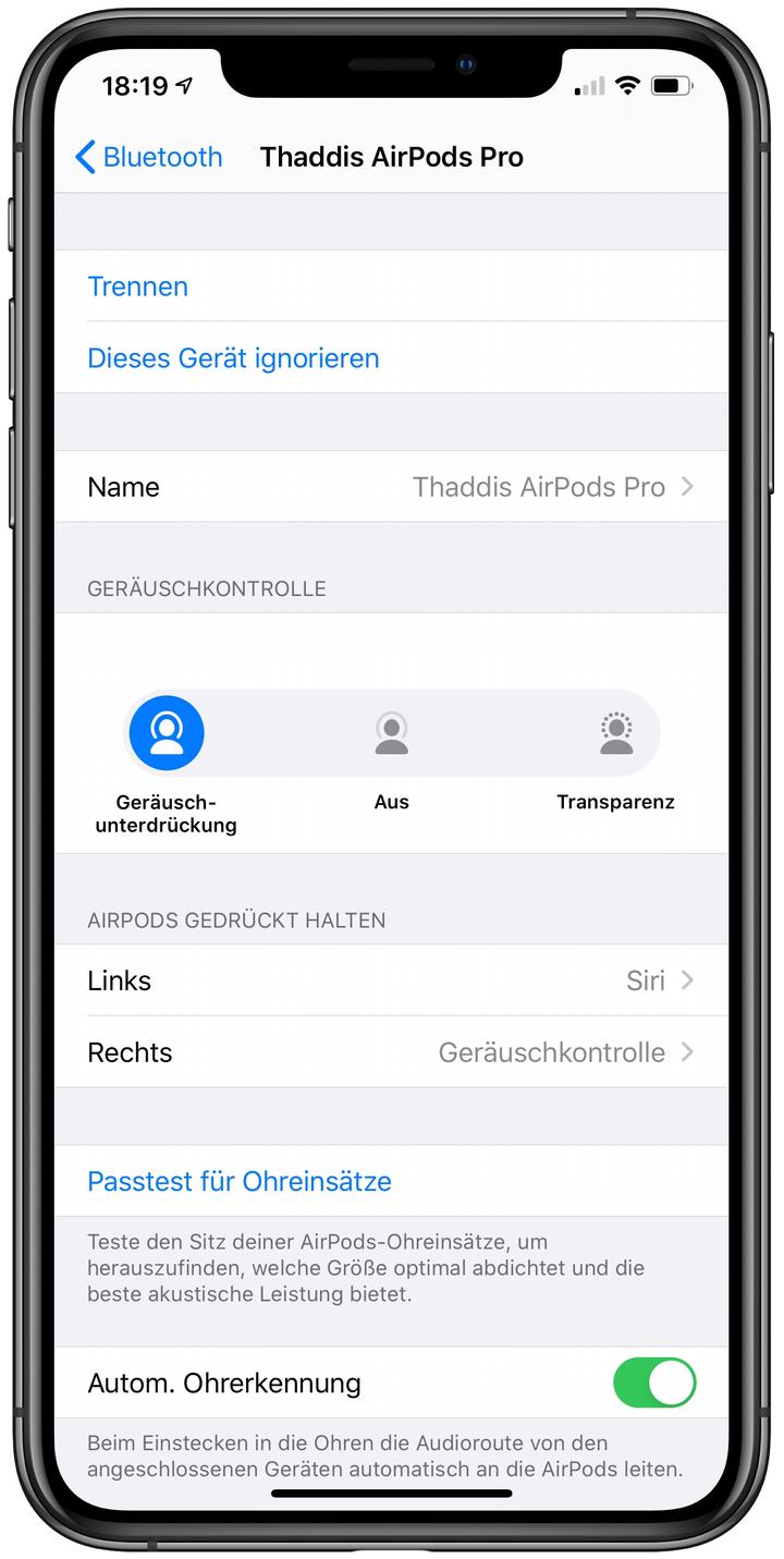Review Apple AirPods Pro - Einstellungen