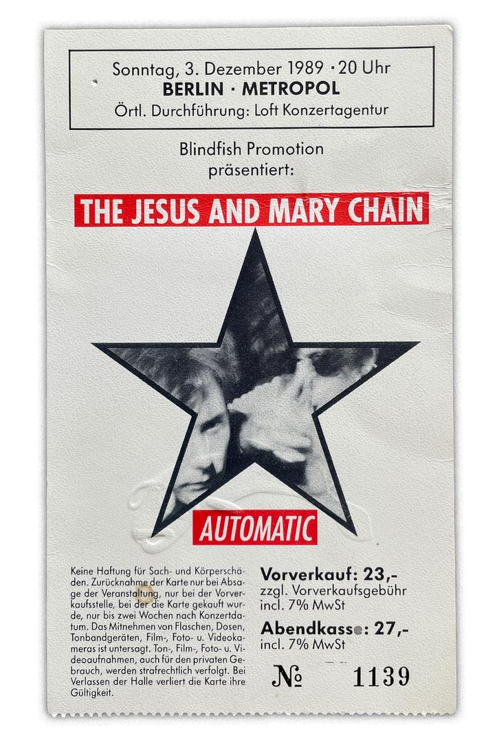 The Jesus and Mary Chain Berlin 1989 Konzeurticket
