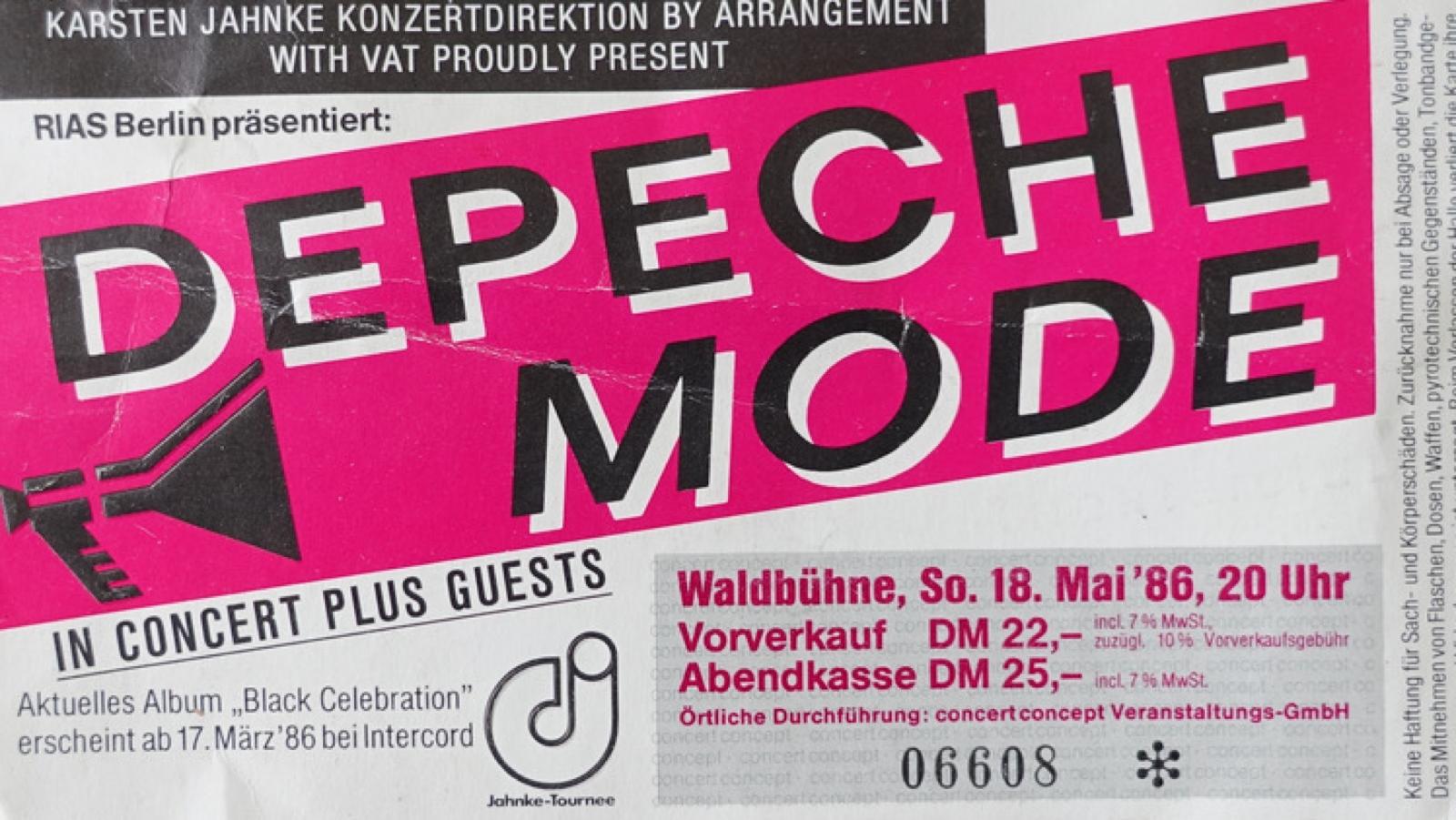 Konzerterinnerungen - Ticket Depeche Mode Berlin Waldbühne 1986