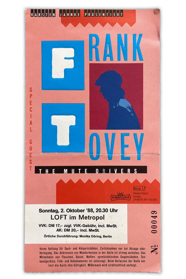 Konzerterinnerungen -  Frank Tovey - Ticket