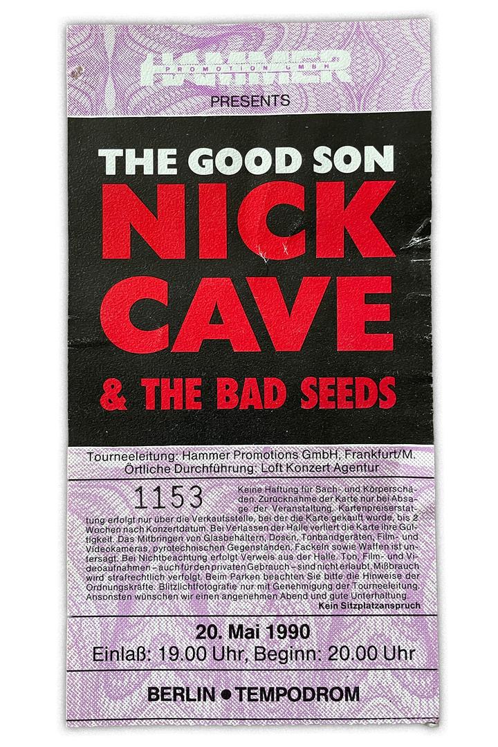 Konzerterinnerungen Nick Cave Berlin 1990 Eintrittskarte in der Gesamtansischt